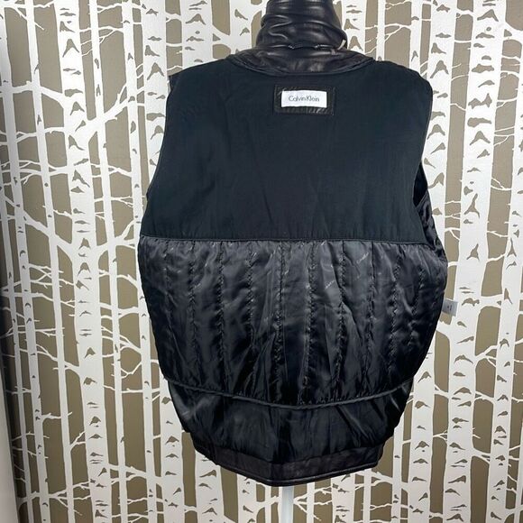 Calvin Klein Black Leather Bomber Jacket L - Picture 5 of 10